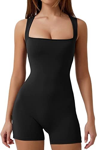 Women Yoga Rompers Workout Ribbed Short Sleeve Sport Romper